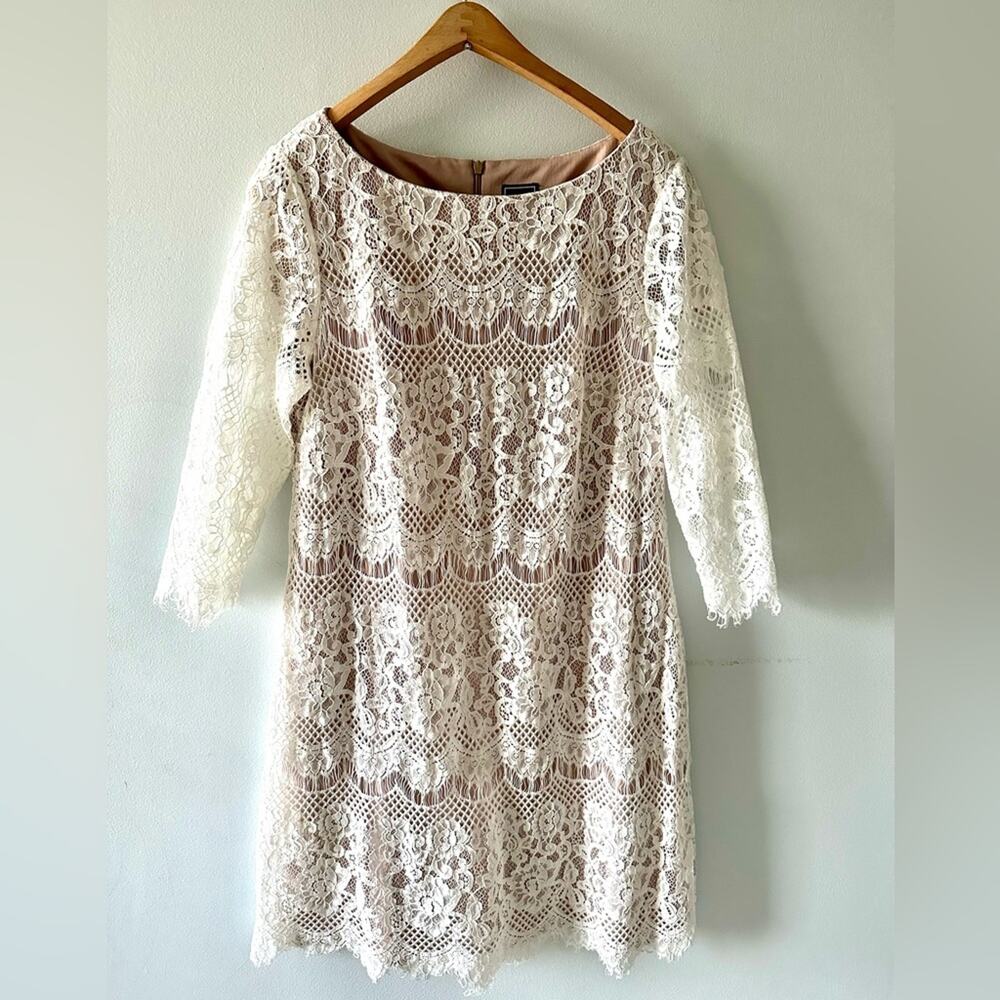 Jessica Howard JH Dress Women's 14 White Lace Mini 3/4 Sleeves Party Cocktail